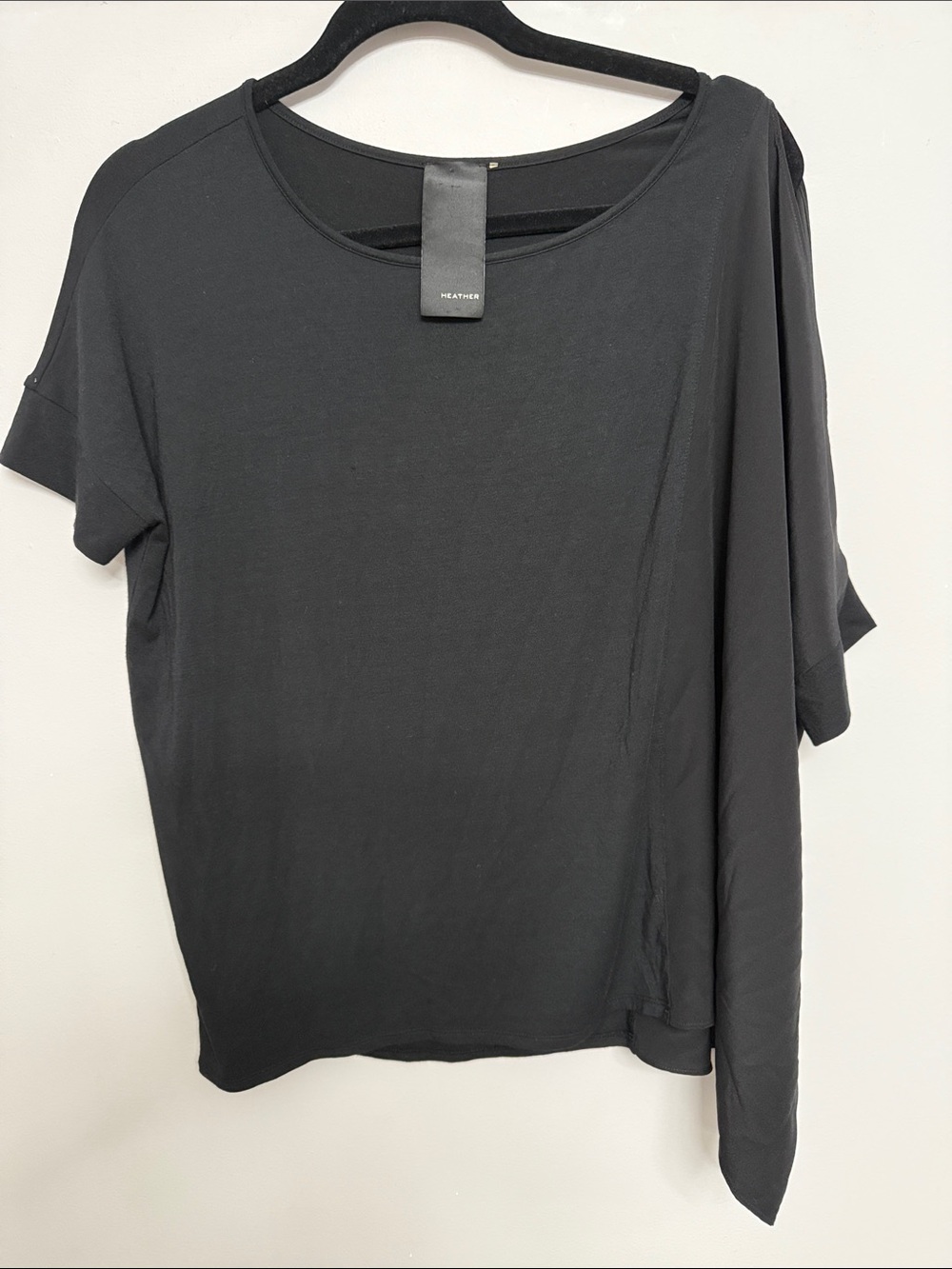 Heather Black Asymmetric Draped Top with Silk Accent
